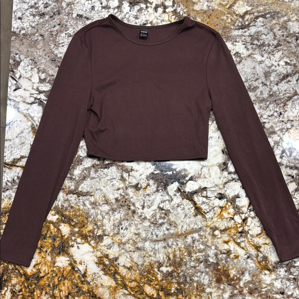 Brown Long Sleeve Crop Top
